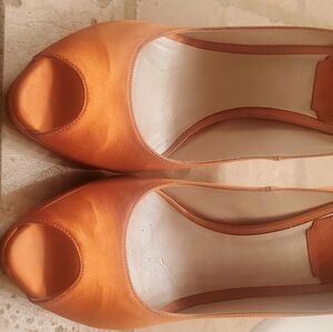 Christian Dior orange satin platform pumps